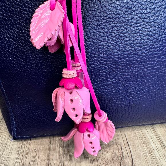 Leather Flower Purse Charm Genuine Leather Pink Flower Bag Charm NEW FAST SHIP - Picture 4 of 8